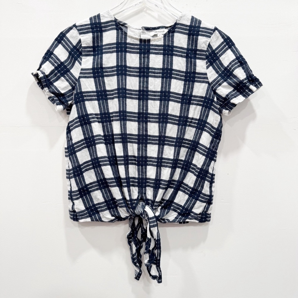 Madewell Plaid Button Back Front Tie Tee Top Shirt Cotton Small